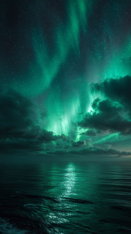 Aurora Borealis Over Ocean HD Wallpaper