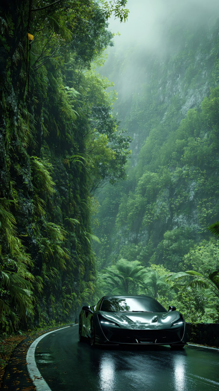 black supercar jungle mountain road 4k wallpaper for phone free download