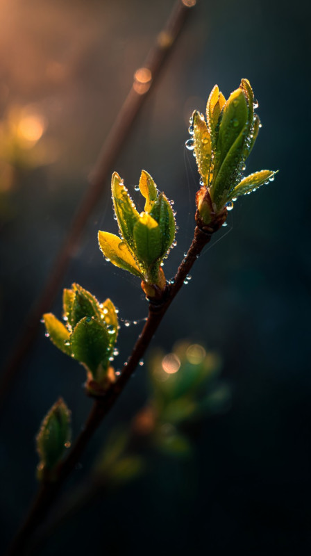 Dew-Kissed Green Leaves 4K Nature Wallpaper