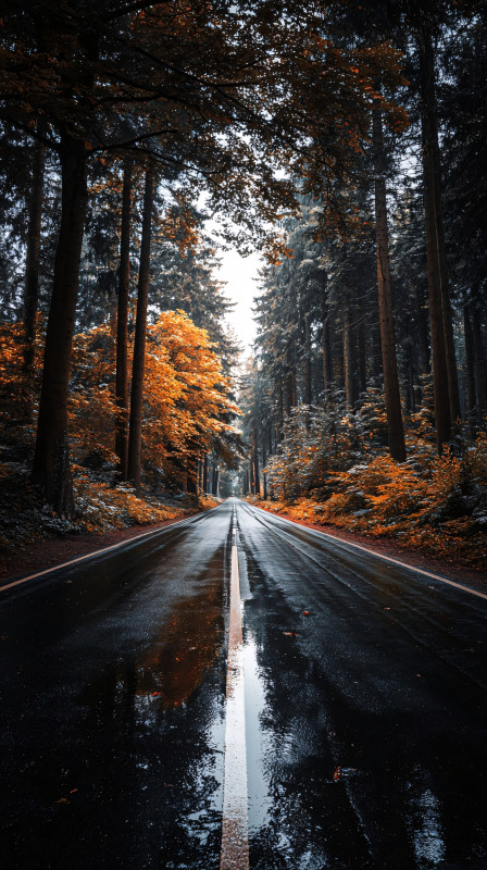 Enchanting Autumn Forest Road 4K Wallpaper