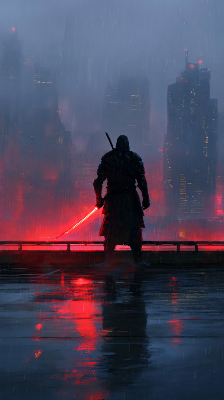 Epic Cyberpunk Warrior 4K HD Wallpaper