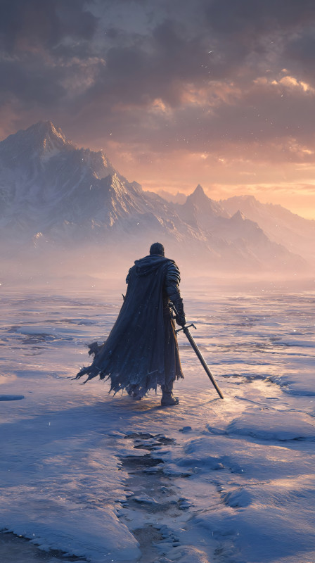 Epic Winter Landscape HD Wallpaper with Warrior