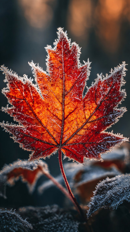 Frosty Maple Leaf in Autumn HD Wallpaper