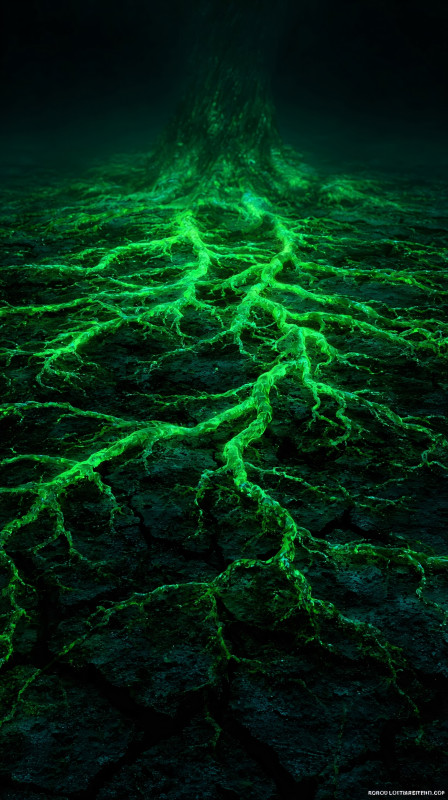 Glowing Green Roots 4K HD Wallpaper