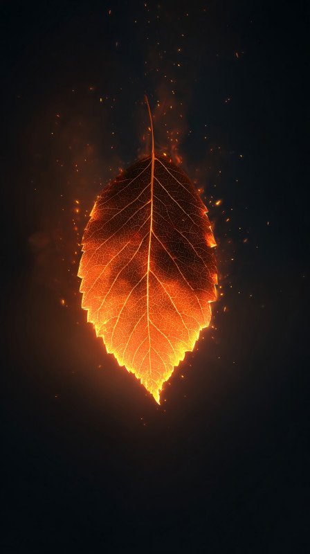 Glowing Leaf 4K Wallpaper with Dark Background