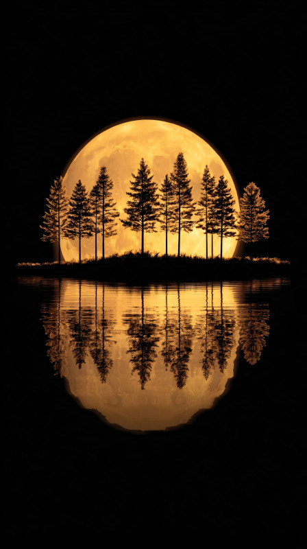 golden full moon forest reflection 4k wallpaper free download