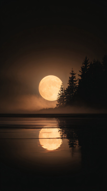 golden full moon forest reflection 4k wallpaper