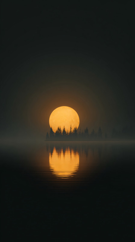 golden full moon lake reflection 4k wallpaper