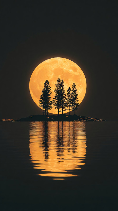 golden moon lake reflection 4k free wallpaper download