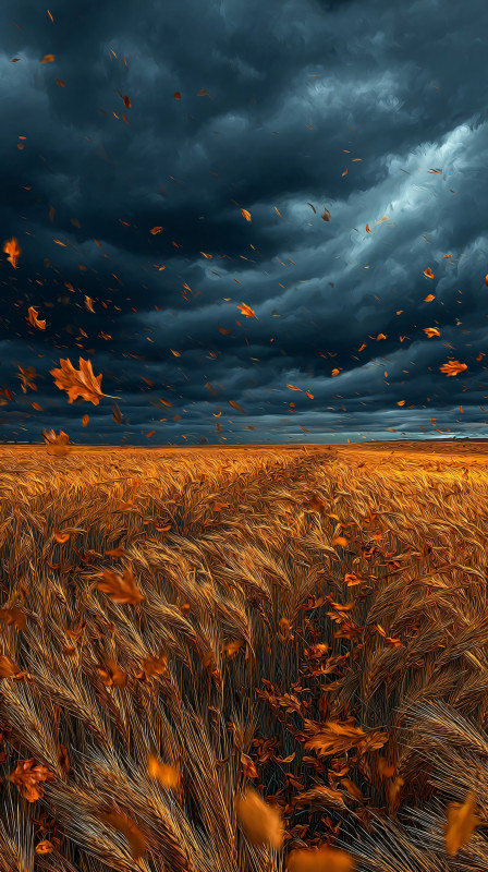 Golden Wheat Field under Stormy Skies 4K Wallpaper