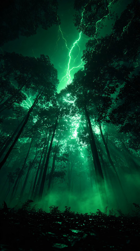 green lightning forest night 4k wallpaper free download
