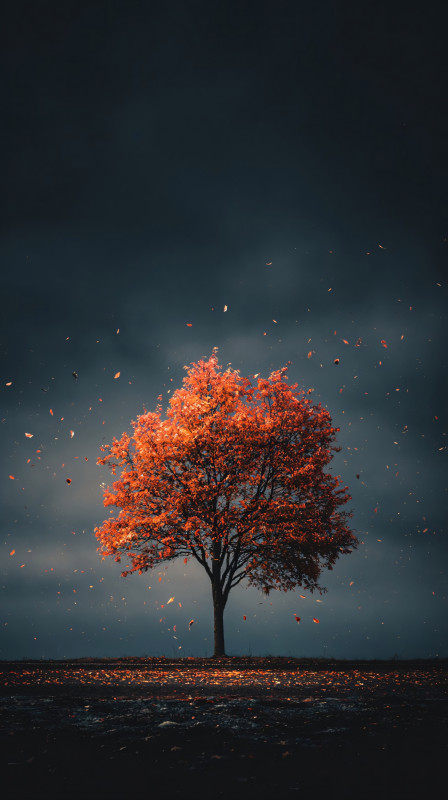 lonely autumn tree night landscape 4k wallpaper free download