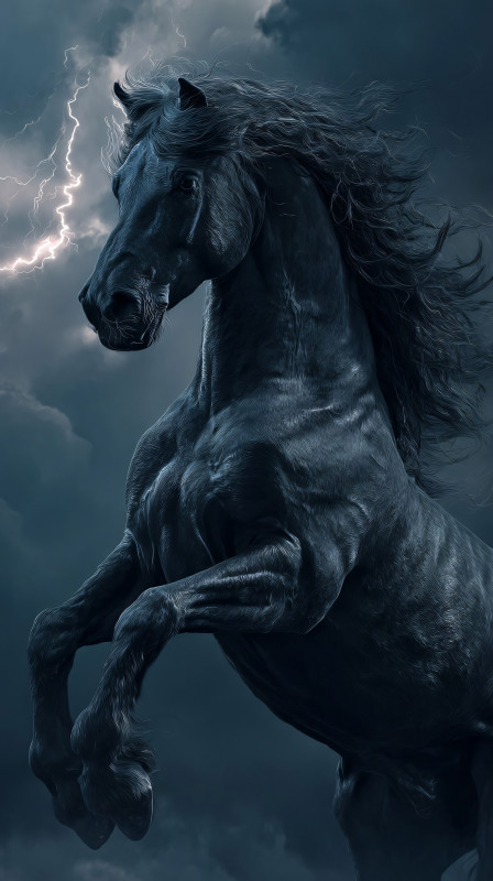Majestic Black Stallion in Stormy HD Wallpaper