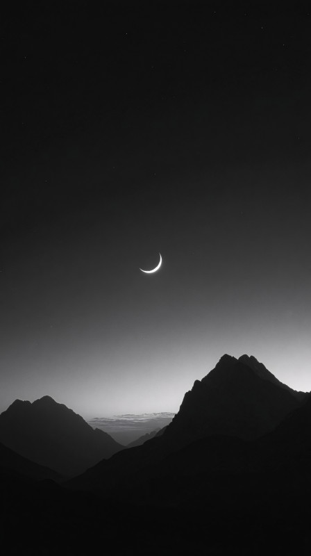 minimal crescent moon mountain night 4k wallpaper free download