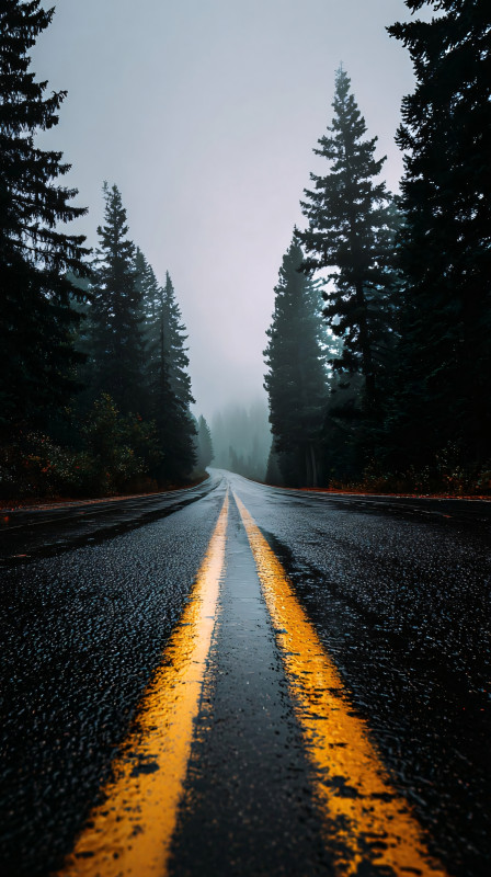 misty forest road landscape 4k wallpaper free download
