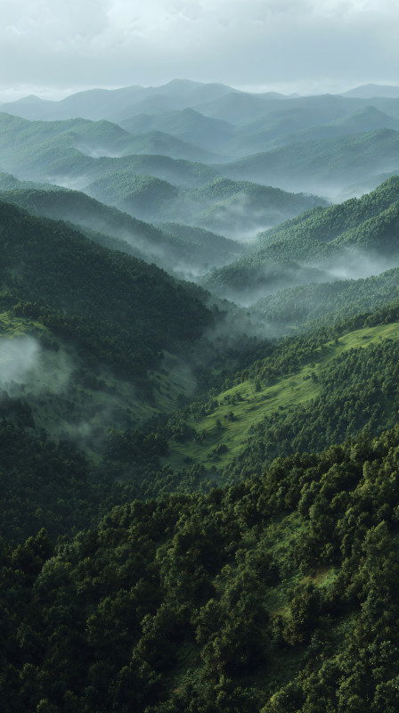 misty green mountain valley landscape 4k wallpaper