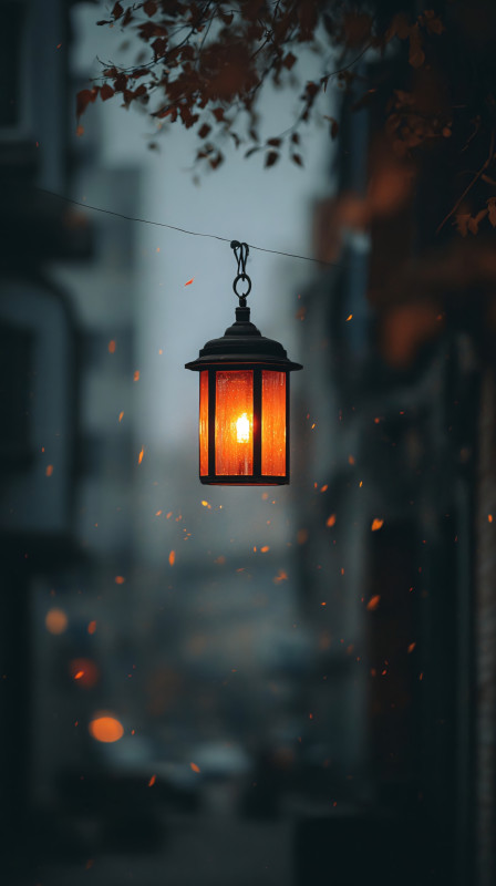 moody autumn lantern night aesthetic 4k wallpaper