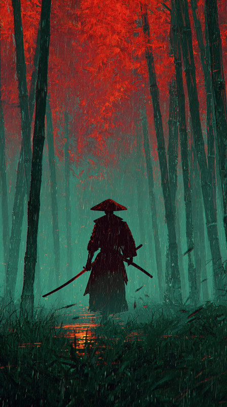 Mysterious Samurai in Forest 4K Wallpaper