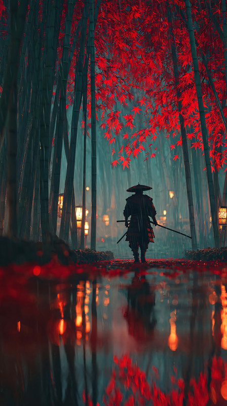 Mystical Bamboo Forest Samurai 4K Wallpaper