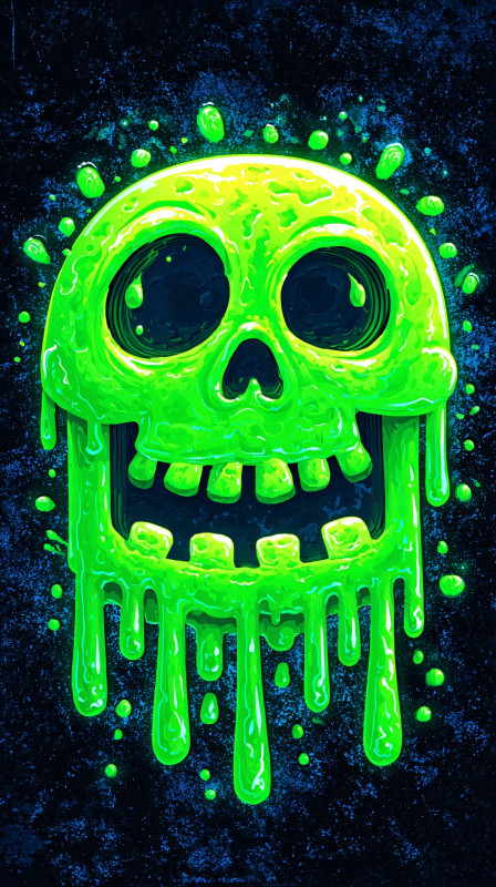 neon green melting skull dark 4k wallpaper