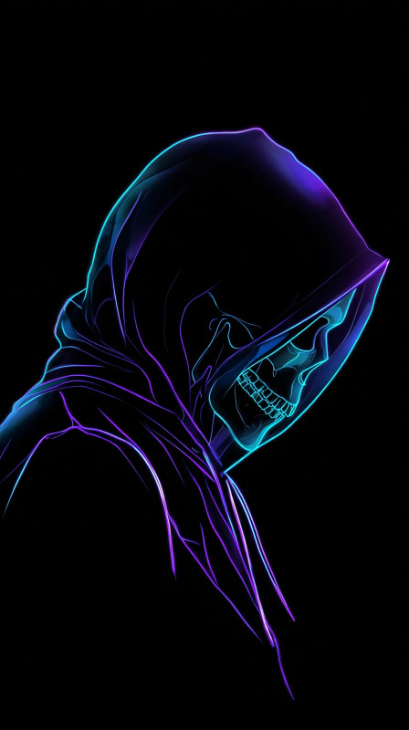 neon hooded skull cyberpunk 4k wallpaper free download