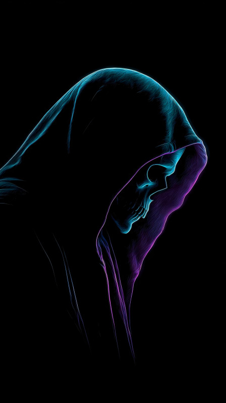 neon skull hooded figure dark 4k wallpaper free download
