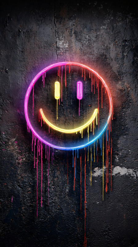 neon smiley face graffiti 4k wallpaper free download
