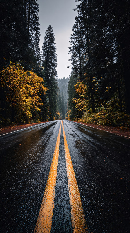 rainy forest road autumn 4k free wallpaper download