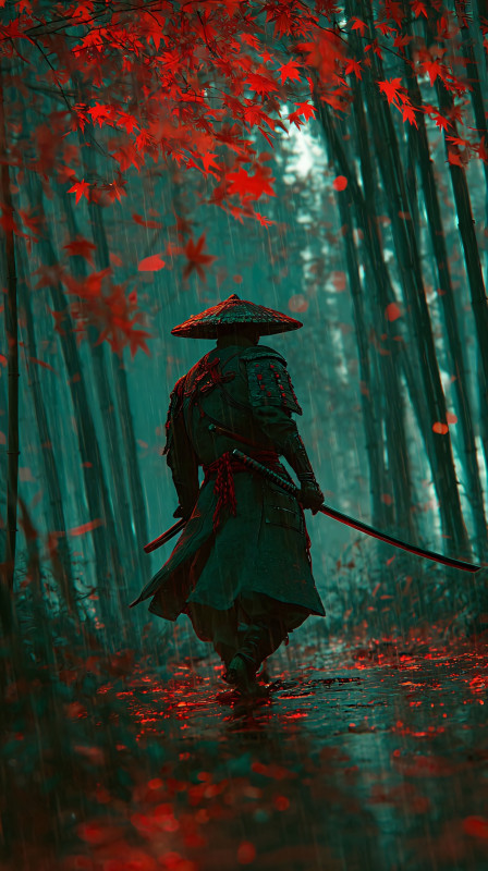 Samurai in Autumn Forest 4K HD Wallpaper