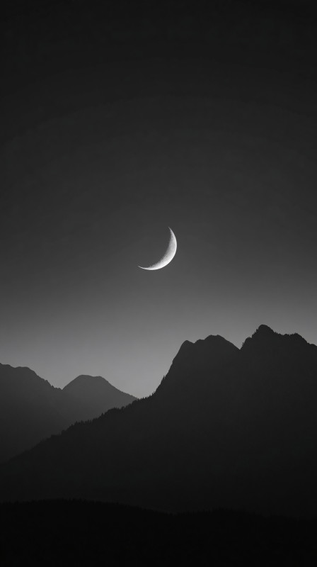 Serene Crescent Moon Over Mountains iPhone Wallpaper
