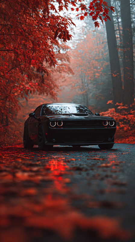 Sleek Car in Autumn Forest iPhone Wallpaper