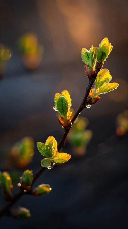 Spring Buds with Dew Drops 4K Wallpaper