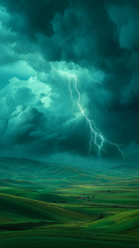 Stormy Sky Over Green Fields 4K Wallpaper