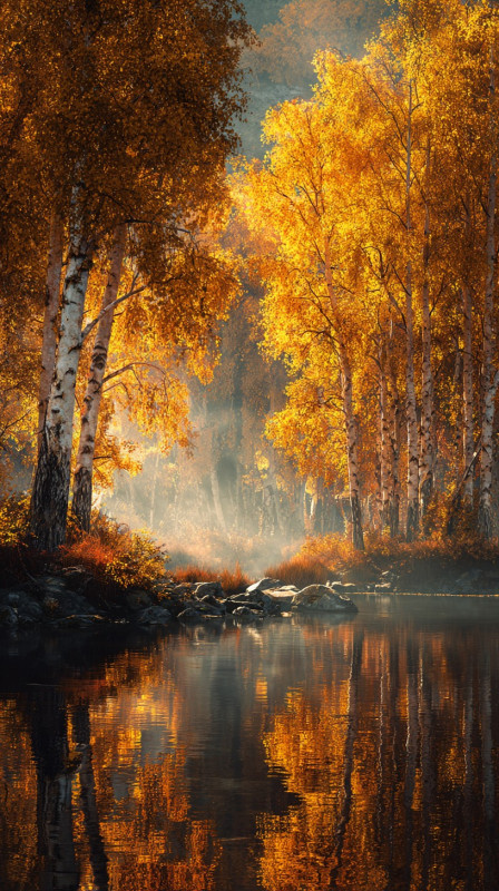 Stunning Autumn Forest Reflection 4K Wallpaper