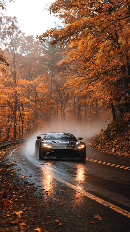 Stunning Autumn Road Car Mobile Wallpaper
